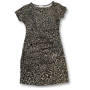 Sea New York Mini Dress Ruched Leopard Animal Print Short Sleeve Black Tan 2